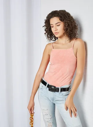 Washed Slim Strap Bodysuit Crabapple 