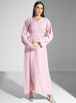 Embellished Belted Jalabiya 