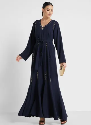 Embellished Belted Jalabiya 