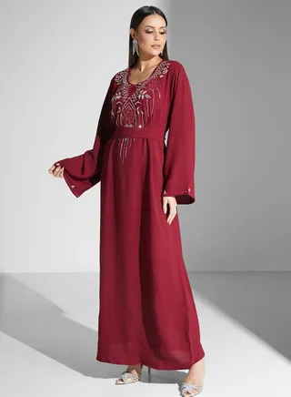 Embellished Belted Jalabiya 