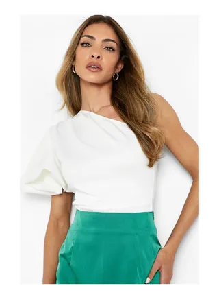 Puff Sleeve Gathered Scuba Bodysuit 