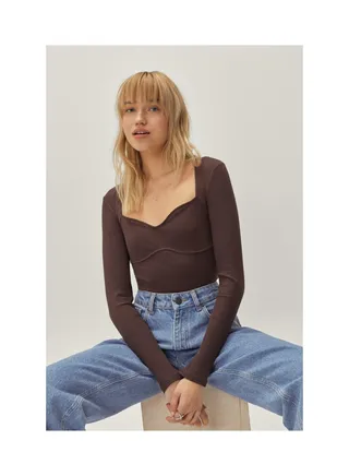Sweetheart Neckline Long Sleeve Bodysuit Corset 