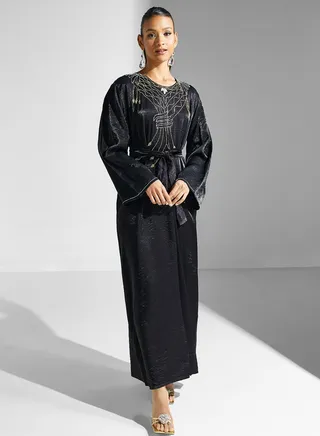 Embellished Belted Jalabiya 