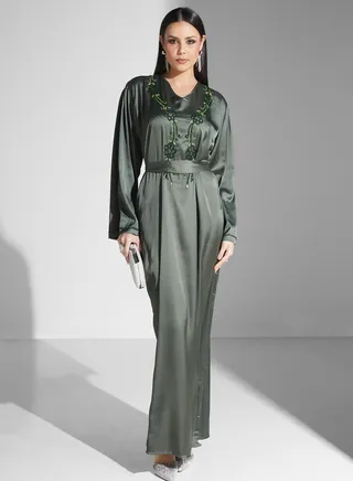 Embellished Belted Jalabiya 