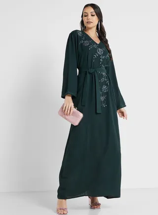 Embellished Belted Jalabiya 