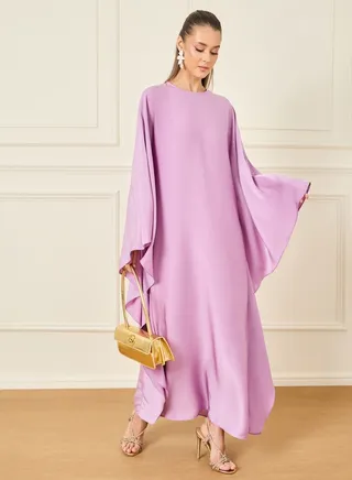 Solid Round Neck Batwing Sleeves Jalabiya