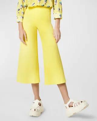 Seersucker Wide-Leg Gaucho Pants