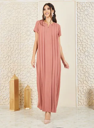Box Pleats Short Sleeves A-Line Jalabiya 