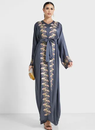 Embroidered Belted Jalabiya 