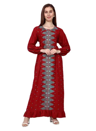 LONG VISCOSE UNIQUE EMBROIDERY LONG SLEEVES ARABIC KAFTAN JALABIYA DRESS 