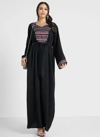 Embroidered Belted Jalabiya 