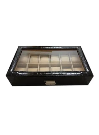 Men's 12 Compartments See Through Window Watch Box 