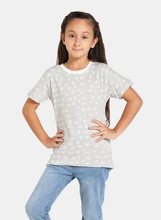 Printed Crew Neck T-Shirt Grey/White 