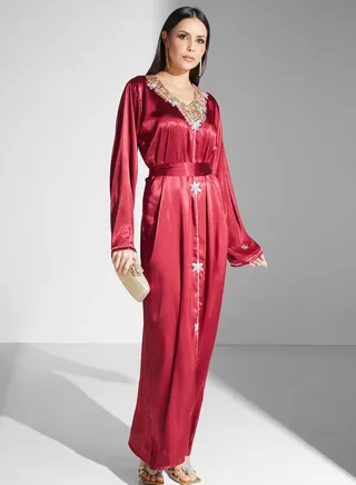 Embellished Belted Jalabiya 
