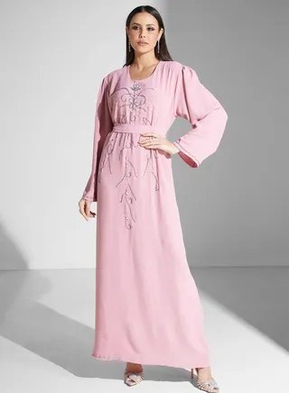 Embellished Belted Jalabiya 