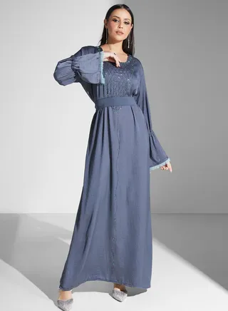 Embellished Belted Jalabiya 