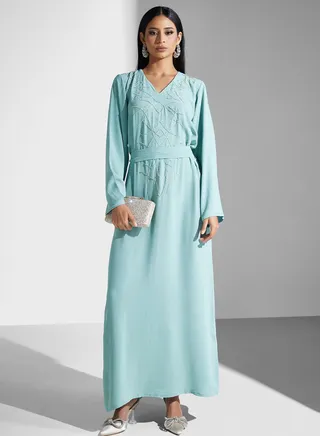 Embellished Belted Jalabiya 
