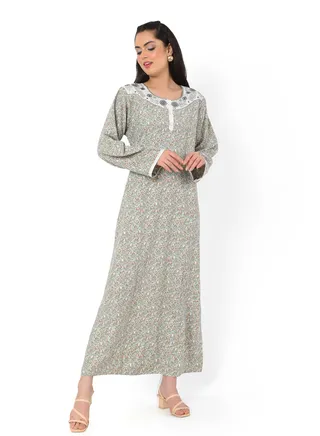 MULTICOLOUR SMALL FLORAL PRINTED AND EMBROIDERD ARABIC KAFTAN JALABIYA DRESS 