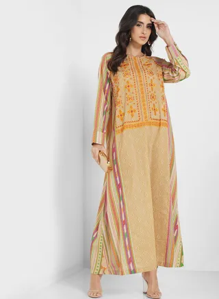 Printed Crew Neck Jalabiya 