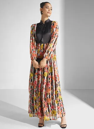 Floral Print Puff Sleeve Jalabiya 