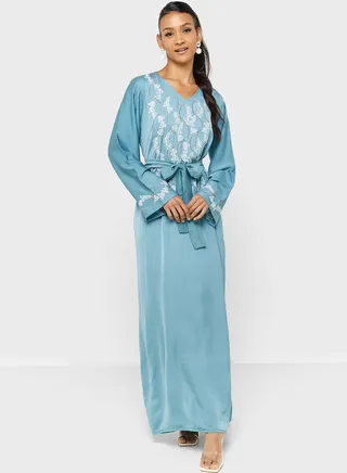 Embroidered Belted Jalabiya 