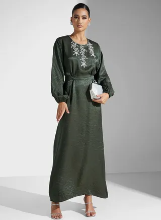 Embellished Belted Jalabiya 