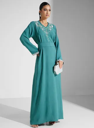 Embellished Belted Jalabiya 