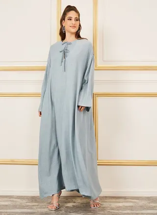 Textured Tie Up Neck Jalabiya