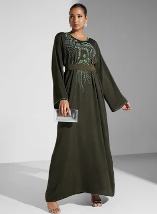 Embellished Belted Jalabiya 