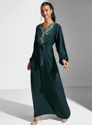 Embellished Belted Jalabiya 