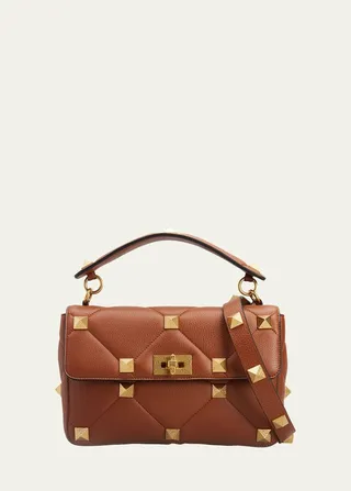 Roman Stud Grained Leather Large Shoulder Bag