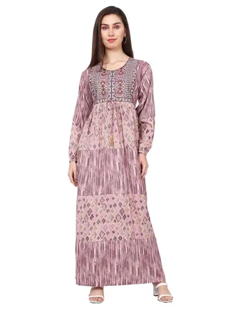 LONG VISCOSE EMBROIDERED PRINTED SIMPLE ELEGANT ARABIC KAFTAN JALABIYA DRESS 