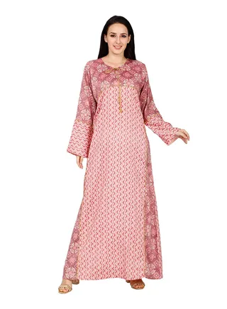 ELEGANT UNIQUE PRINTED LONG SLEEVE STYLISH ARABIC KAFTAN JALABIYA DRESS 