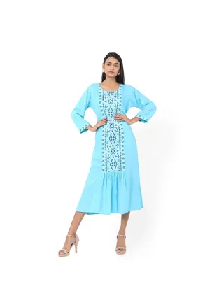 SHORT LIGHT BLUE COLOUR CASUAL STYLE PRINTED ARABIC KAFTAN JALABIYA DRESS 