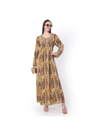 LONG PRINTED FRONT BUTTON STYLED LONG SLEEVE CASUAL ARABIC KAFTAN JALABIYA DRESSES 