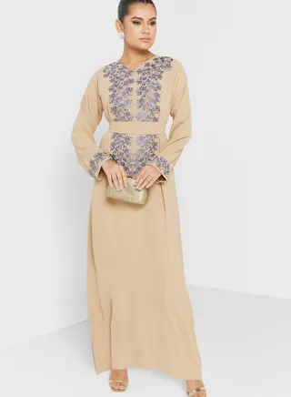 V-Neck Embroidered Jalabiya 