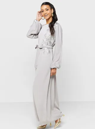 Embroidered Belted Jalabiya 