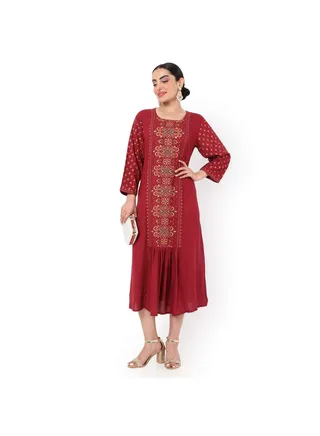 SHORT PRINTED CASUAL STYLE RED COLOUR ARABIC KAFTAN JALABIYA DRESSES 