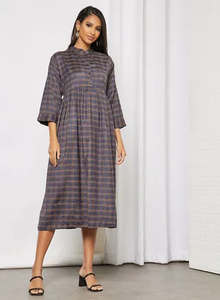 Button Detail Printed Jalabiya 