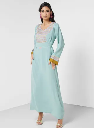 Embroidered Belted Jalabiya 