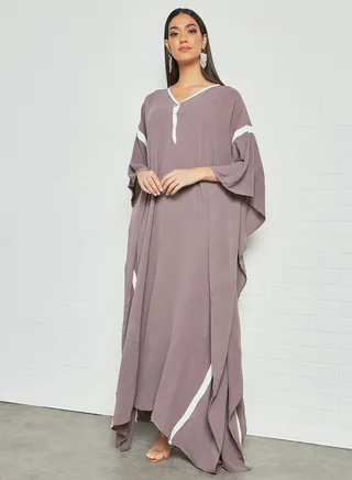 Contrast Stripe Detail Jalabiya Taupe 