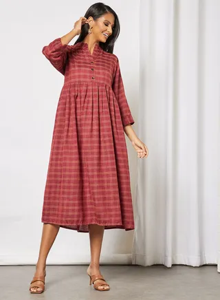 Women's Button Detail Printed Casual Jalabiya 