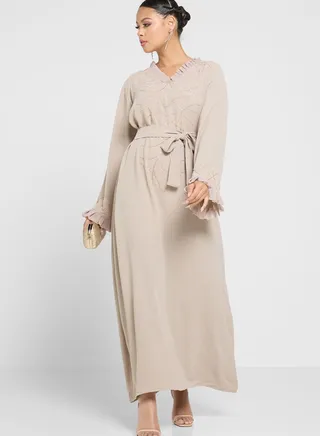 Pleat Detail Embellished Jalabiya 