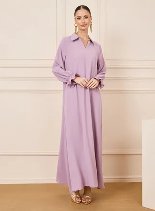 Solid Collared Puff Sleeve Jalabiya 