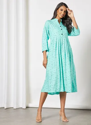 Button Detail Printed Jalabiya 