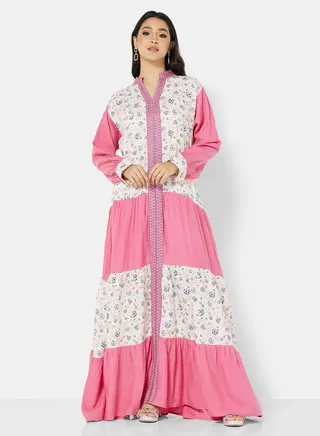 OFFWHITE COMMON PRINT DESIGNER HIGH NECK MODEST JALABIYA KAFTAN 
