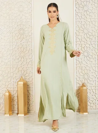 Embroidered Spot Print Jalabiya 