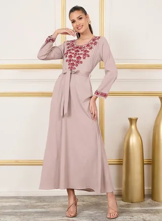 Thread Embroidered Self Tie Up Jalabiya 