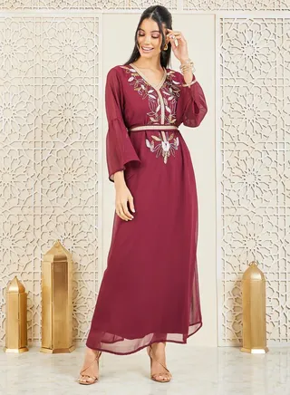 Sequined and Beaded Embroidery Detail Kaftan 