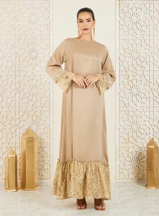 Lace Trim Solid Jalabiya 